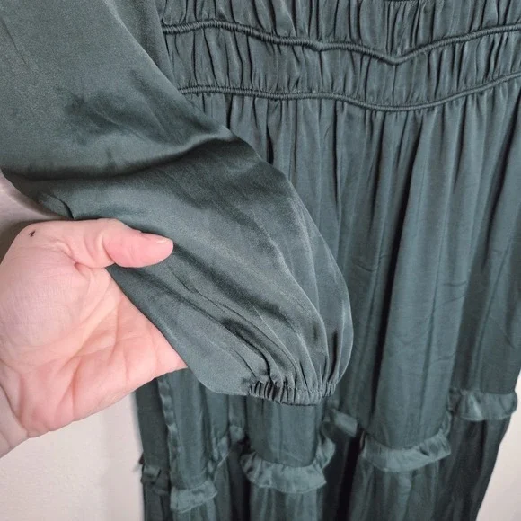 Böhme Green Prairie Maxi Dress Long Sleeve Tiered Ruffle Cottagecore Boho Size S - Picture 9 of 9